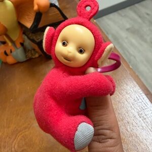 Rare Vintage Original Red Teletubbies keychain dangeler clip hands
